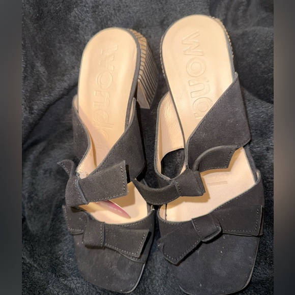 Wonders Black Suede Mules with Crisscross Straps - Picture 2 of 13